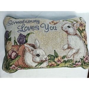 VTG Tapestry Accent Pillow Some Bunny Loves You 13 X 8" Retro Clean